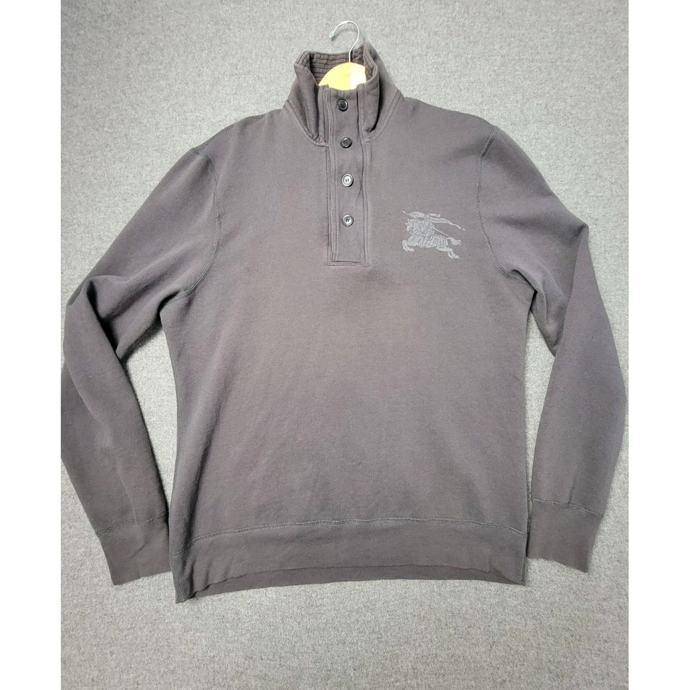 Burberry Brit Pullover Mens XL Gray Half Zip Button Neck Cotton‎ Wool Blend